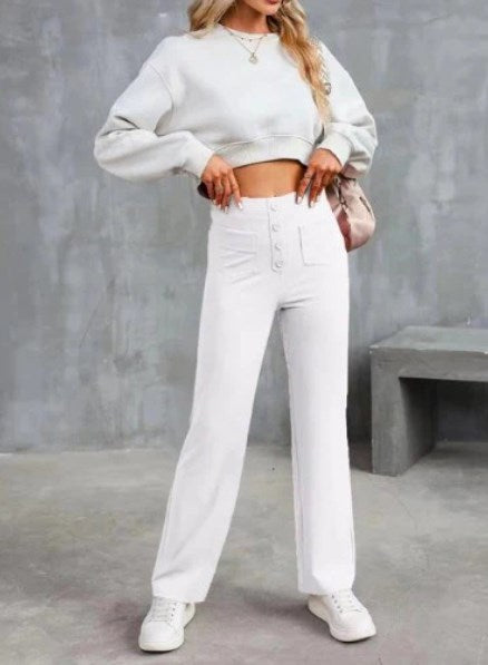 Inès - High-waisted, buttoned and elegant wide-leg pants