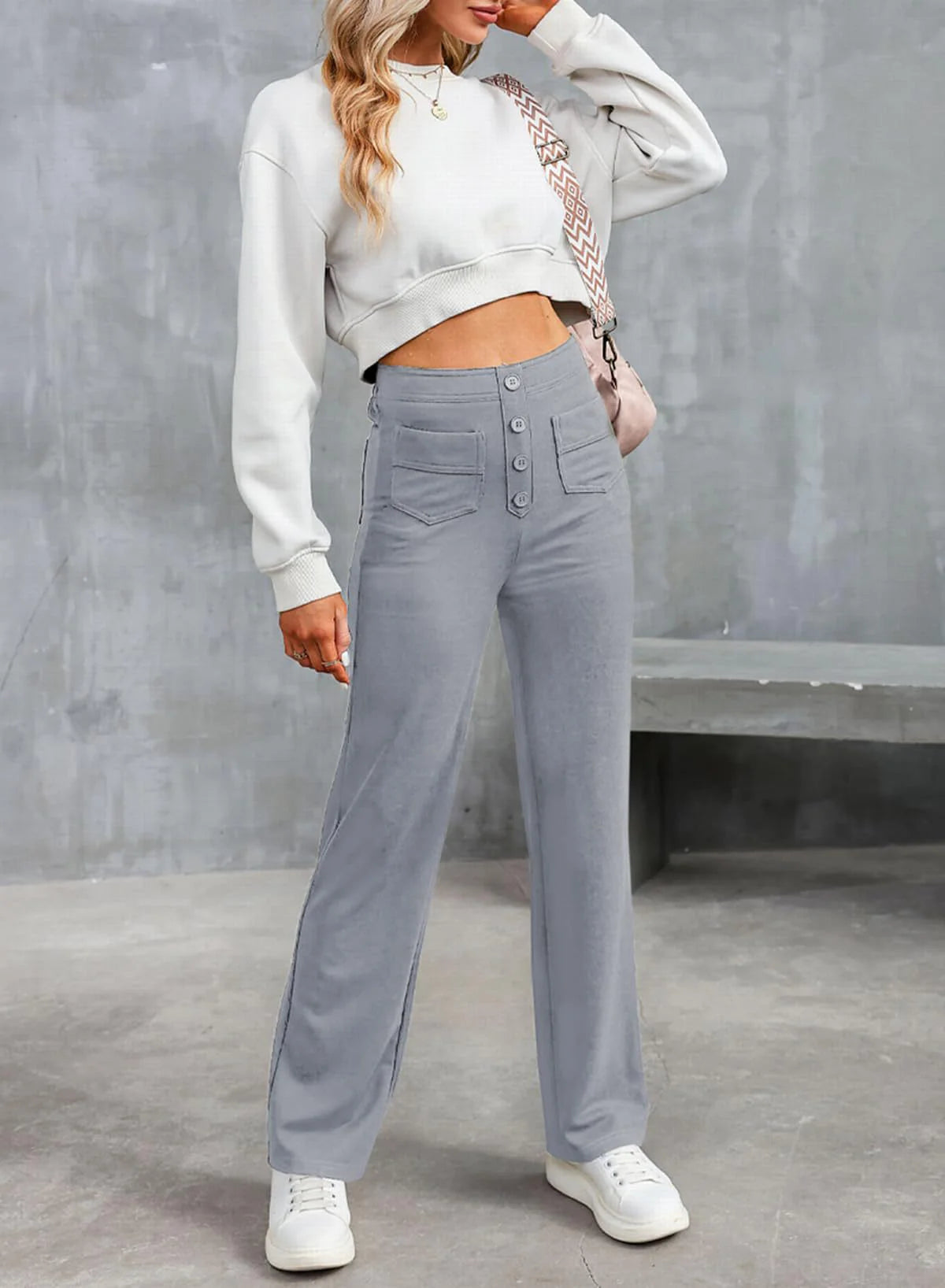 Inès - High-waisted, buttoned and elegant wide-leg pants