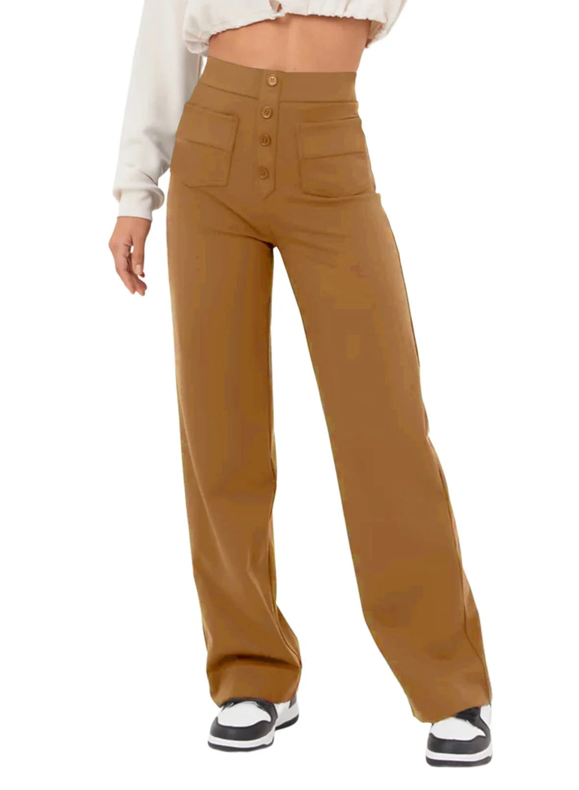 Inès - High-waisted, buttoned and elegant wide-leg pants