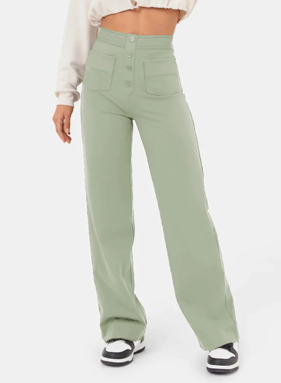 Inès - High-waisted, buttoned and elegant wide-leg pants