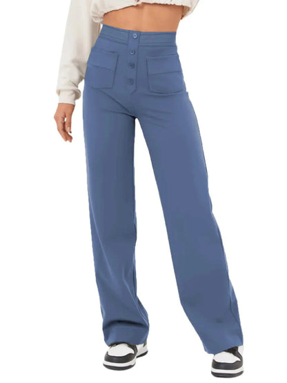 Inès - High-waisted, buttoned and elegant wide-leg pants